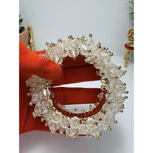 Clear Crystal Lucite Statement Bracelet Gold Tone Chunky Glam Vintage Stretch